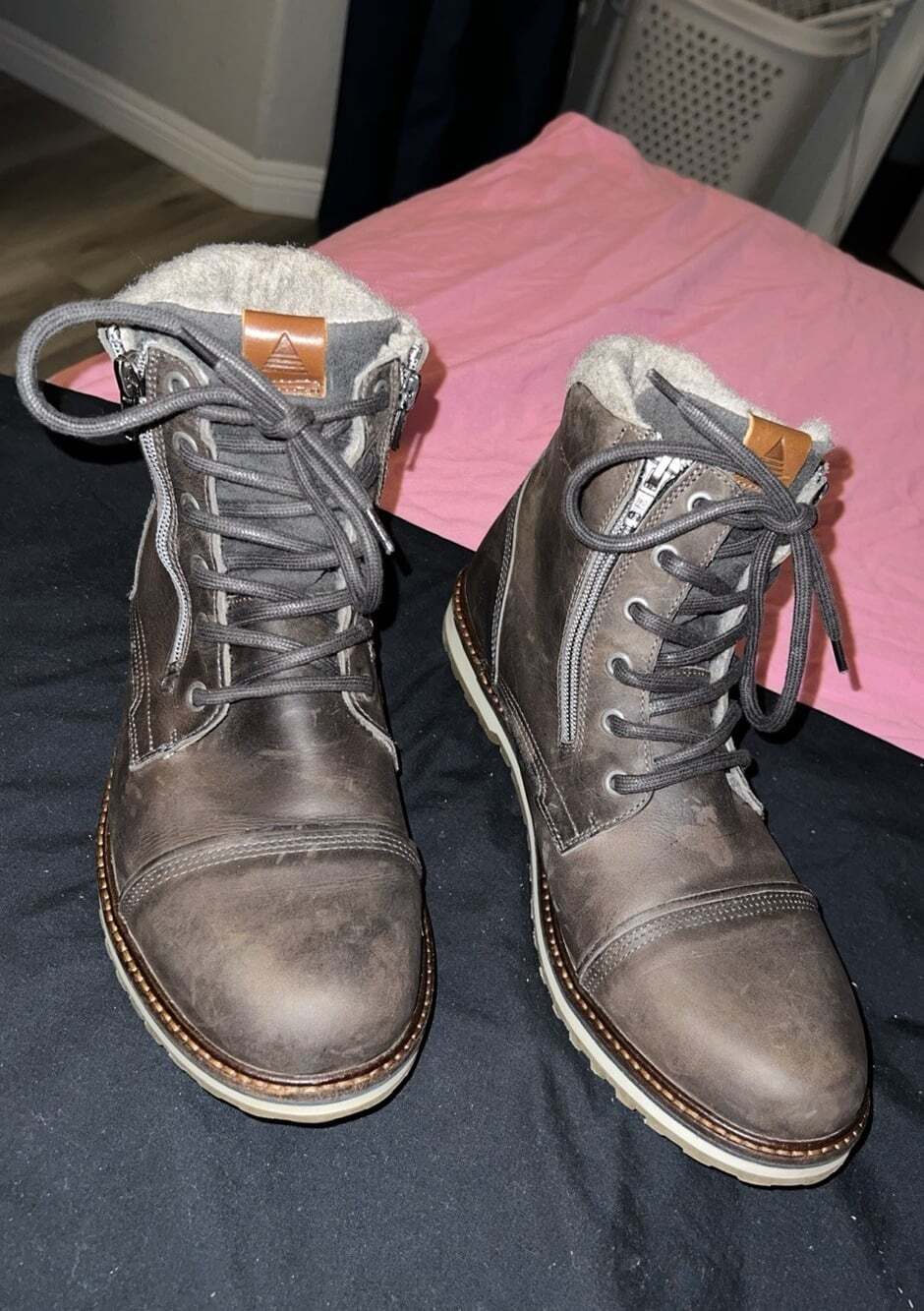 Aldo Leather Boots Mens 10.5 Brown Zip Up & Tie Casual Fall Warm Insulated